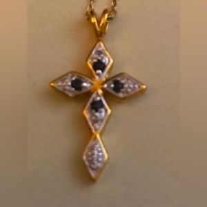 925 Vermeil cross necklace with clear blk crystals